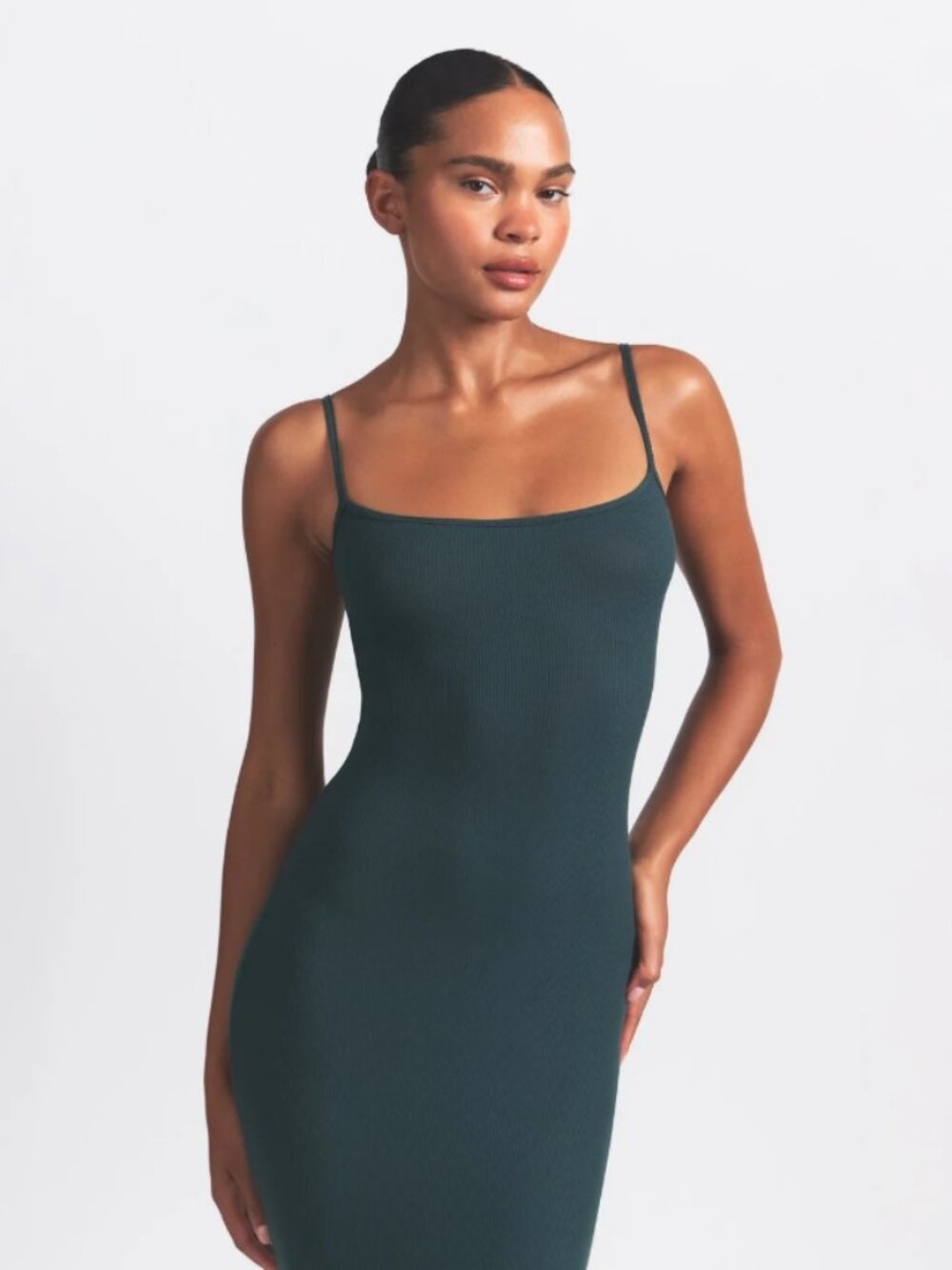 NEW SKIMS Soft Lounge Long Slip Dress Cypress Deep Green Medium NWT Maxi - Picture 4 of 5
